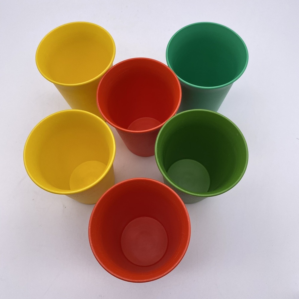 6 Vintage Tupperware Cups Tumblers #109-33,36,38,37. Red Green Yellow No Lids - Picture 2 of 5